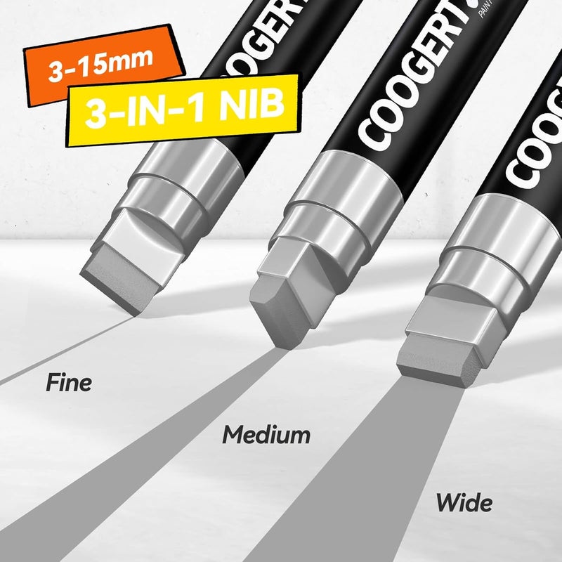 Coogert 3Pcs Silver Jumbo Poster Markers, 15MM Thick Permanent Acrylic Graffiti Markers, Wide Tip Paint Marker for Canvas, Posters Board, Fabric, Window, Glass, Wood, Teachers,Banner painting supplies - Image 2